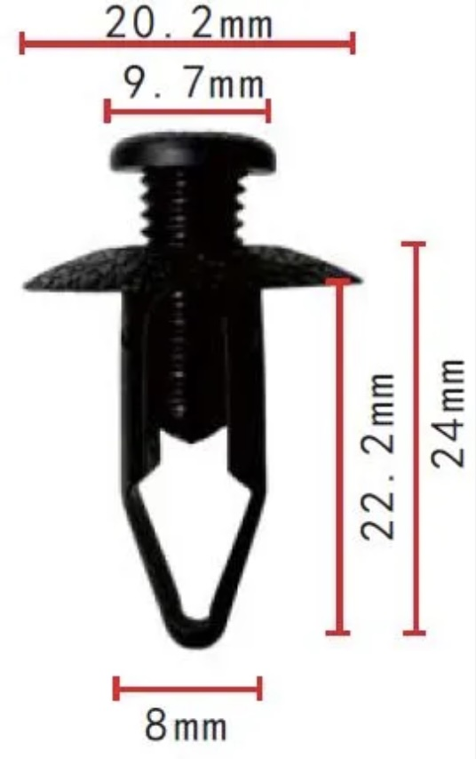 Клипса пластиковая для Infiniti, Mitsubishi, Nissan ОЕМ: H3816888505, H3816888500, 6385401A00 (63854-01A00), MB547806 (MB-547806). (бампер, защита).